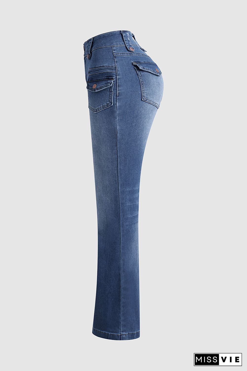 Vintage Flap Pocket Low Rise Flare Jeans