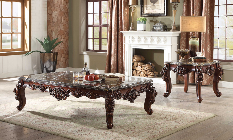 40 quotDark Brown And Merlot Genuine Marble Rectangular Coffee Table   Victorian   Coffee Tables   by HomeRoots  Houzz
