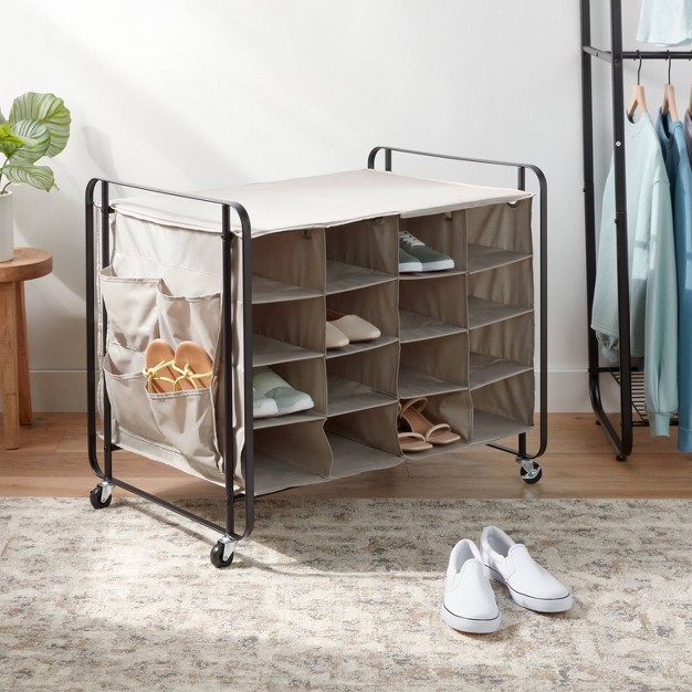 4 Tier Rolling Cubby Shoe Rack Gray