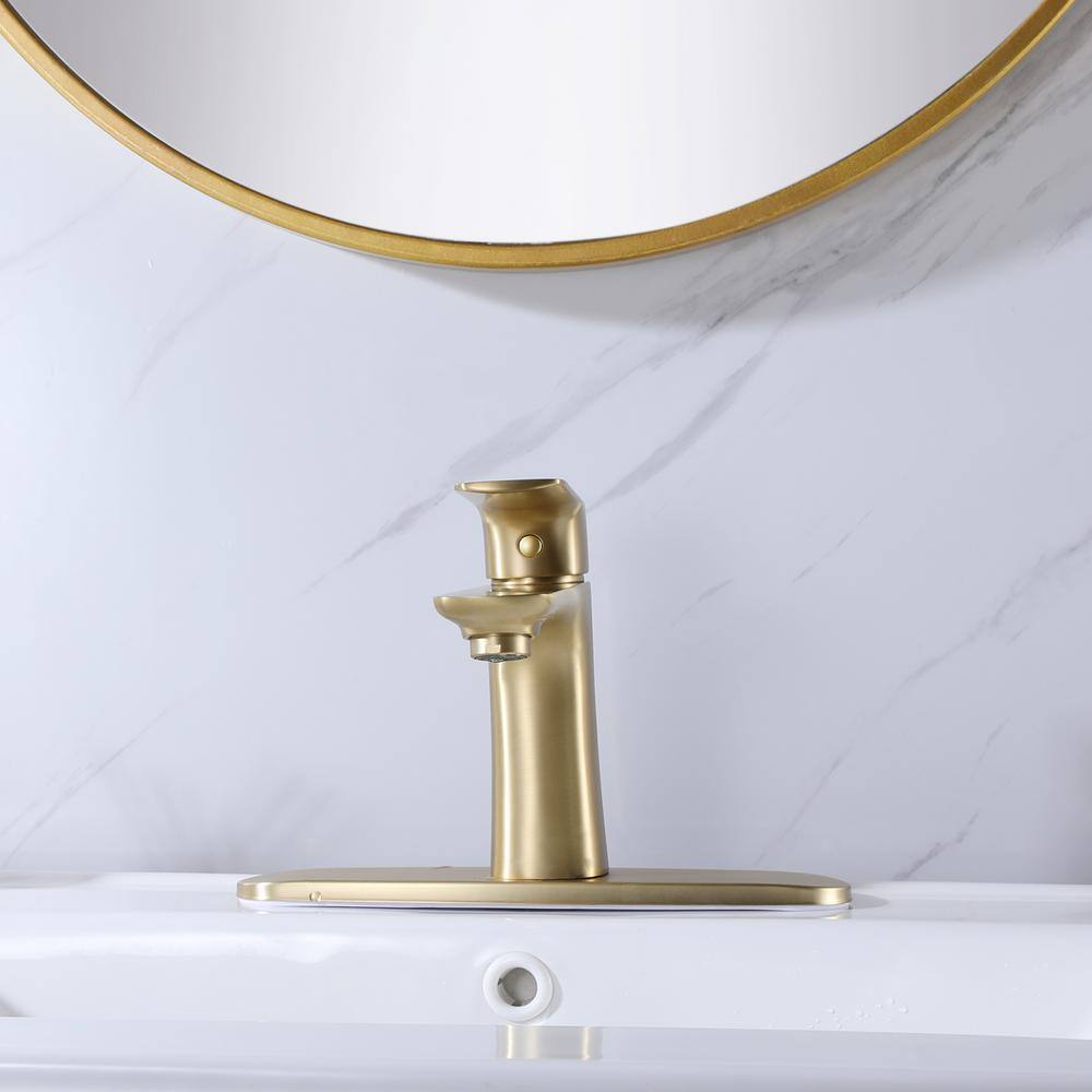 Hlihome Single-Handle Single Hole Bathroom Faucet in Brushed Gold With Deck Plate RBDK-0961-BGP