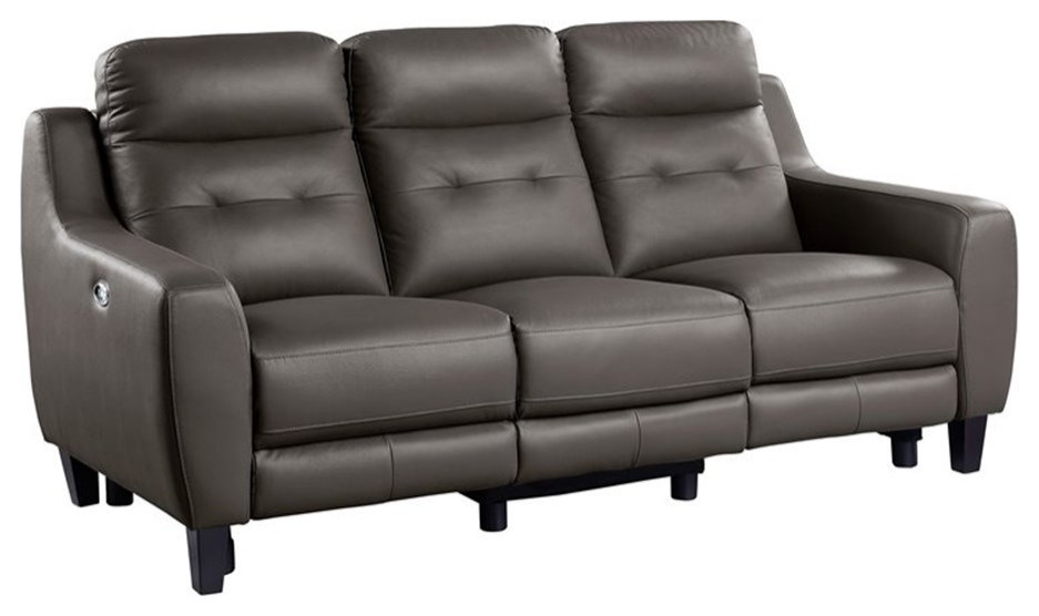 Bowery Hill 19.5 quotModern Leather Power Double Reclining Sofa in Grayish Brown   Contemporary   Sofas   by Homesquare  Houzz