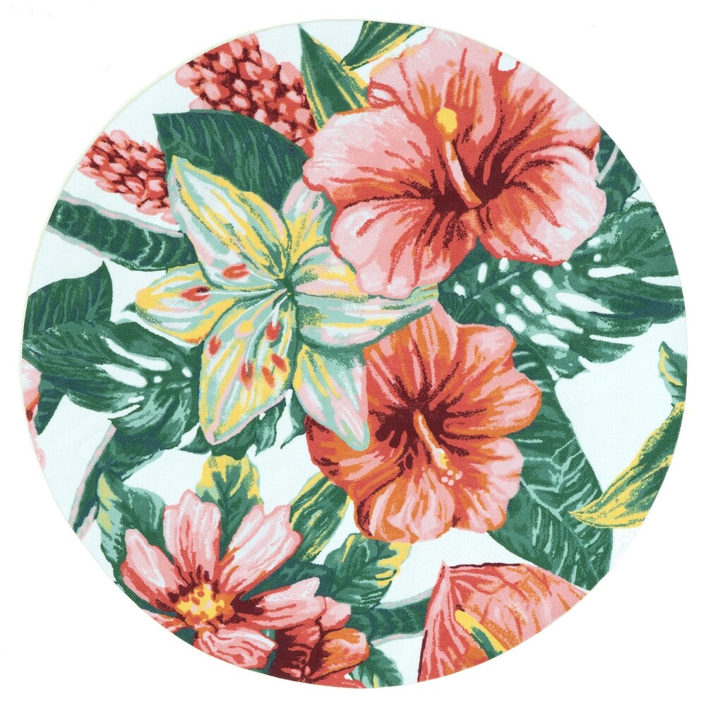 Brooklyn Rug Co Multi Indoor/Outdoor Contemporary Tropical Majestic Lush Hibiscus Area Rug