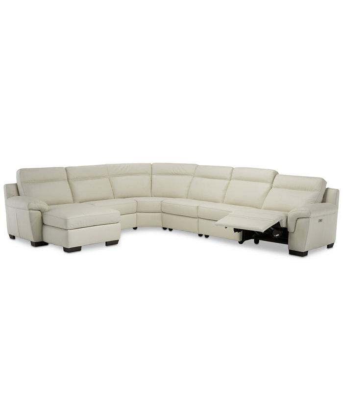 Furniture Julius II 6-Pc. Leather Chaise Sectional Sofa With 1 Power Recliner Power Headrest and USB Power Outlet