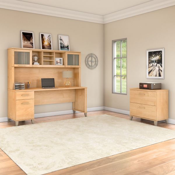 Bush Furniture Somerset 72W Office Desk with Hutch and Lateral File Cabinet in Maple Cross