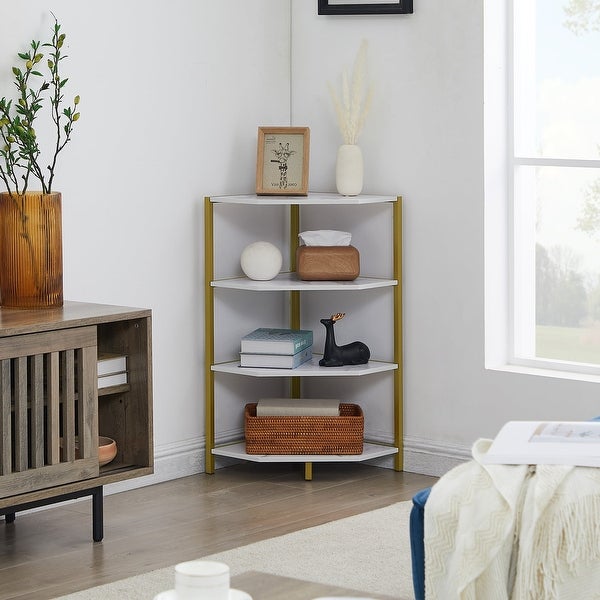 VECELO Polygonal Corner Side Table with 4-Tier Storage Shelves