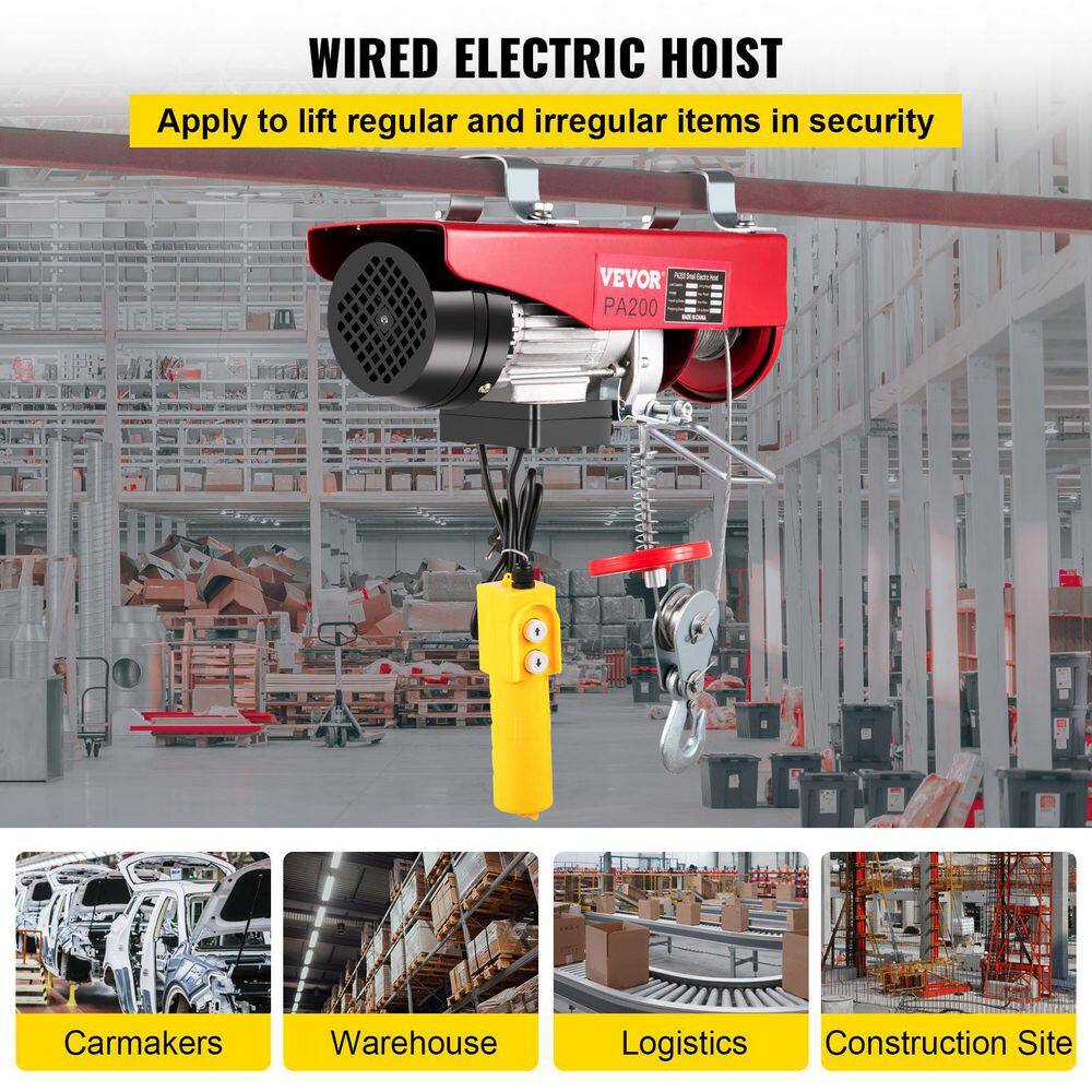 VEVOR Lift Electric Hoist 440 lbs. Remote Control Electric Winch Overhead Crane 110-Volt for Factories Warehouses Construction 440LBSDDHL0000001V1