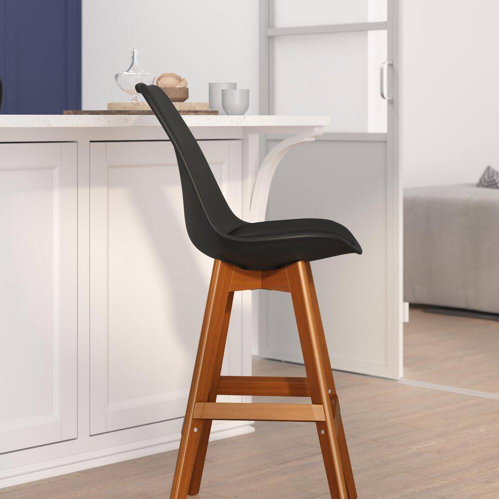 Carnegy Avenue 27 in. Black/Natural Mid Wood Bar Stool with Leather/Faux Leather Seat CGA-CH-504844-BL-HD