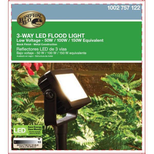 Hampton Bay Low Voltage Black Outdoor Integrated LED Landscape Flood Light with 3 levels of intensity HD33680BK