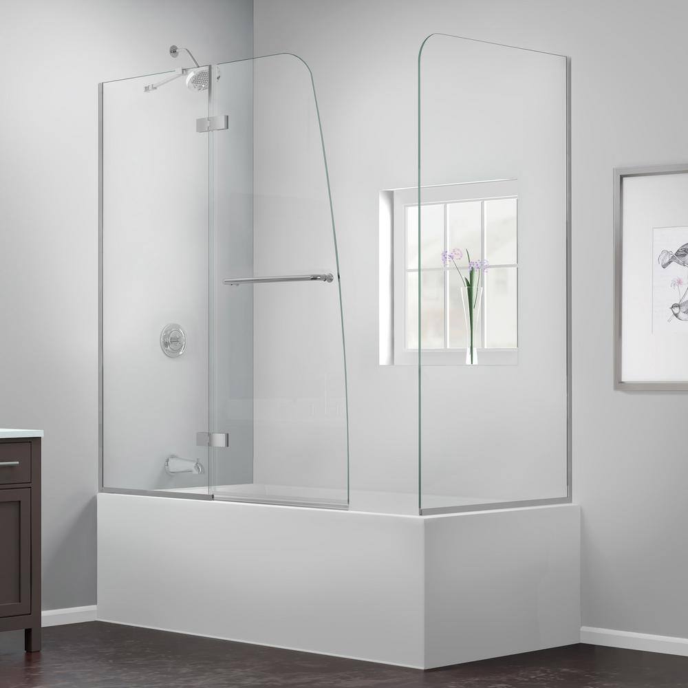 DreamLine Aqua Ultra 57 to 60 in. x 58 in. Semi-Frameless Hinged Tub Door in Brushed Nickel SHDR-3448580-RT-04