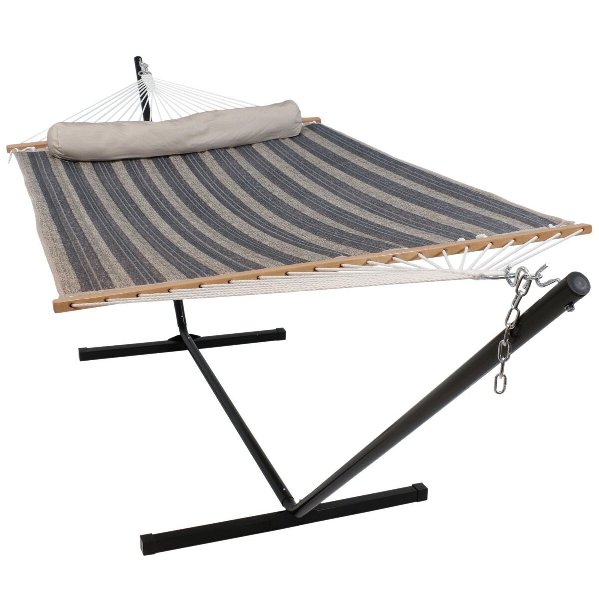 Ultimate Patio Quilted Double Hammock w/ 12-Foot Steel Beam Stand and Pillow