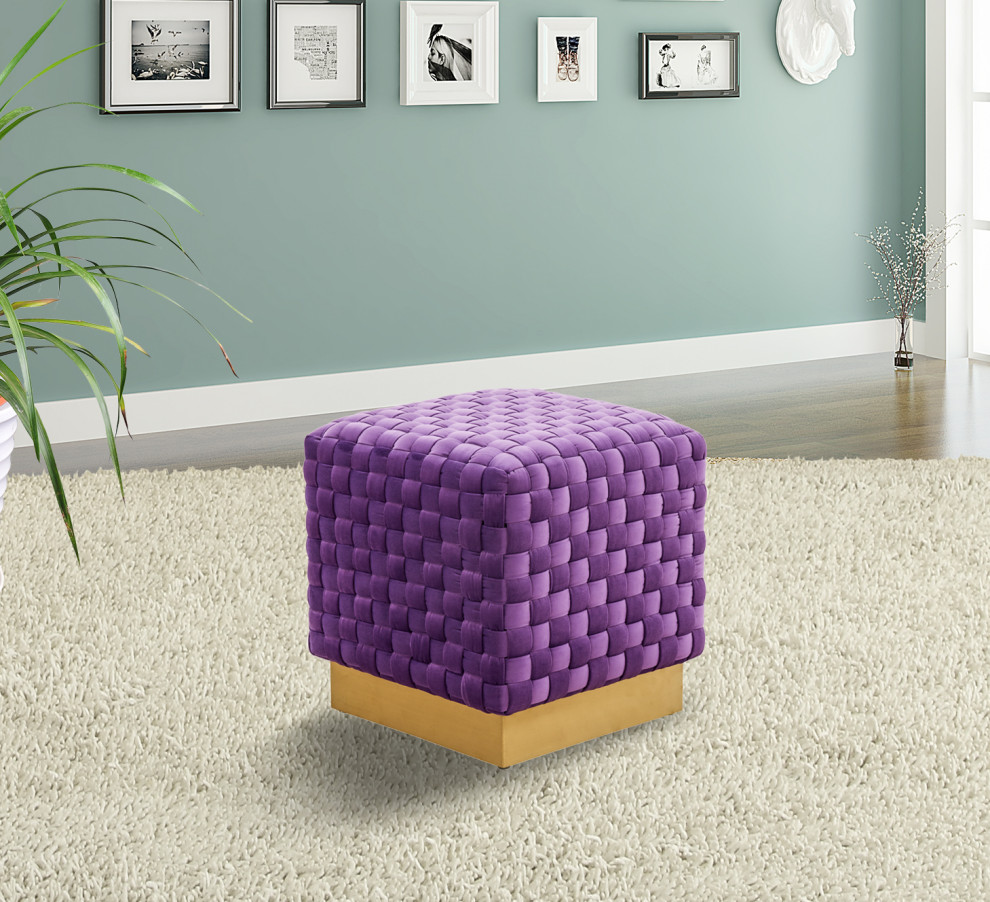 Myrtle 19 quotModern Square Weave Velvet Ottoman With Gold Base   Contemporary   Footstools And Ottomans   by Homesquare  Houzz