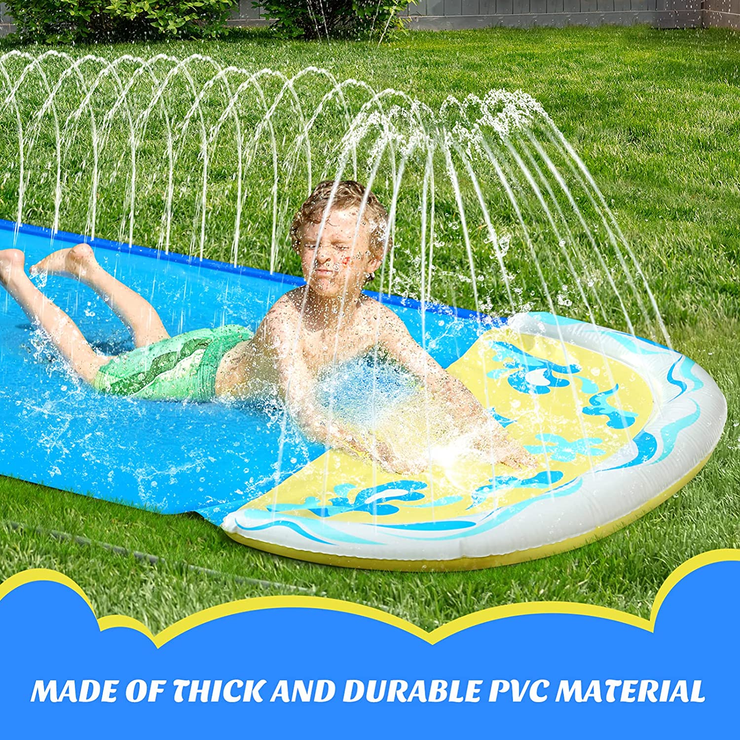 Intera Lawn Water Silde for Kids, 15. 7 Ft Easy to Set Up & Inflate Water Slip and Slide Outdoor Summer Water Toys Inflatable Pool Water Silde for Backyard Lawn Garden