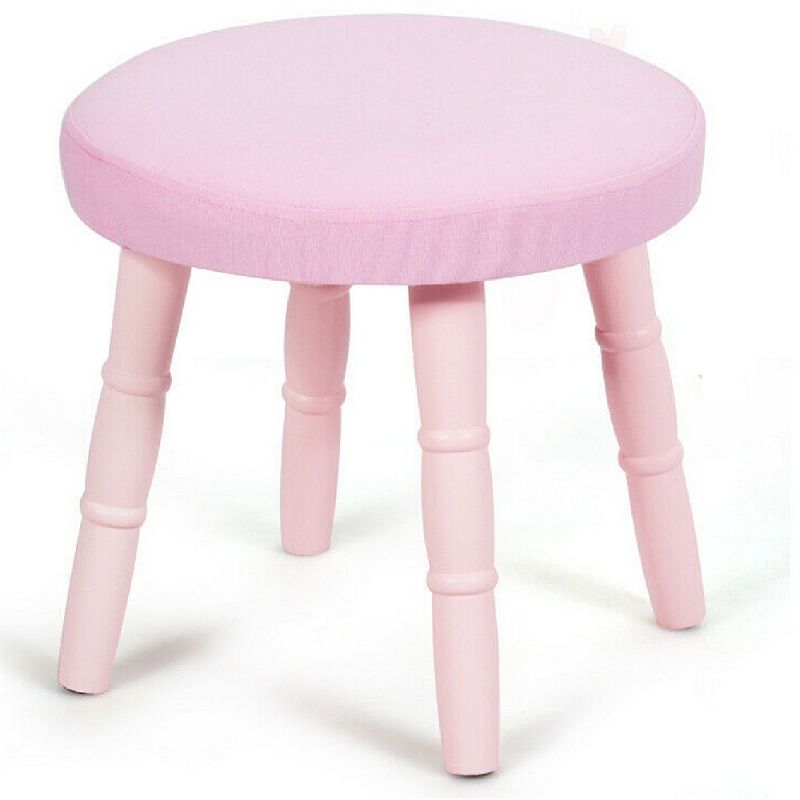 Kids Wooden Princess Makeup Table with Cushioned Stool