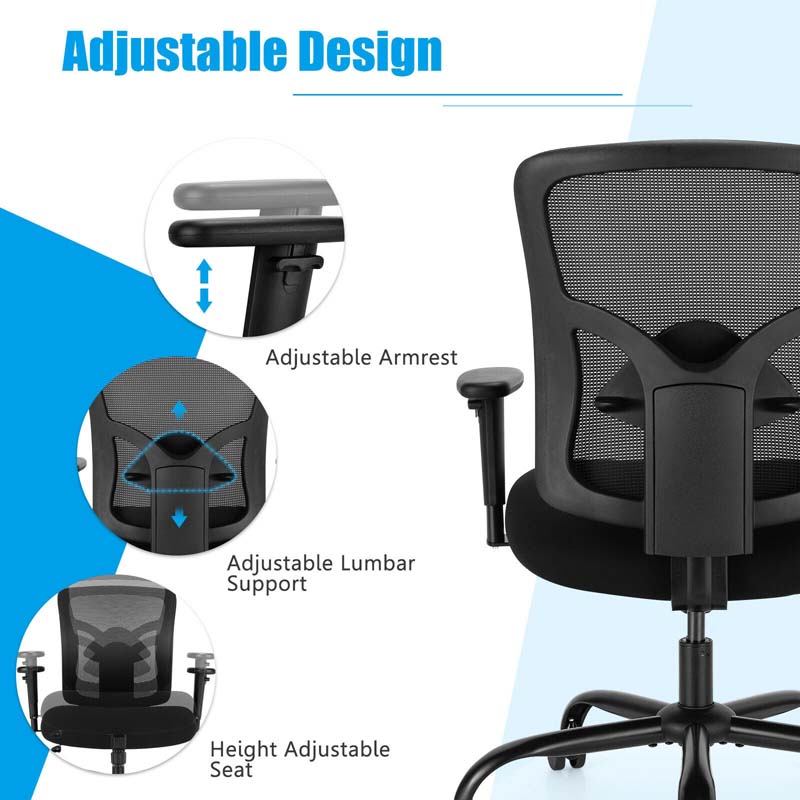 400 LBS Mesh Big & Tall Office Chair Ergonomic Executive Chair Rolling Swivel Computer Task Chair