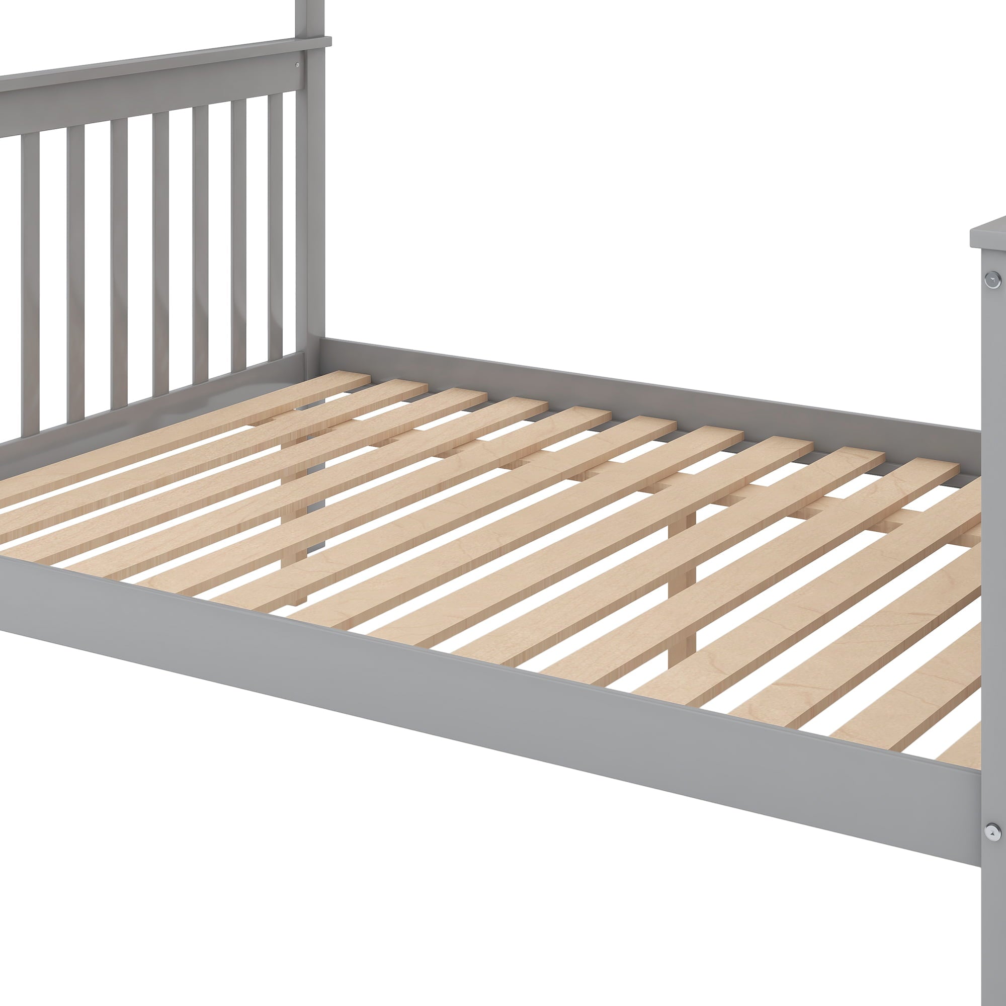 Euroco Twin Over Full Bunk Bed with Trundle and Stairs for Kids, Gray