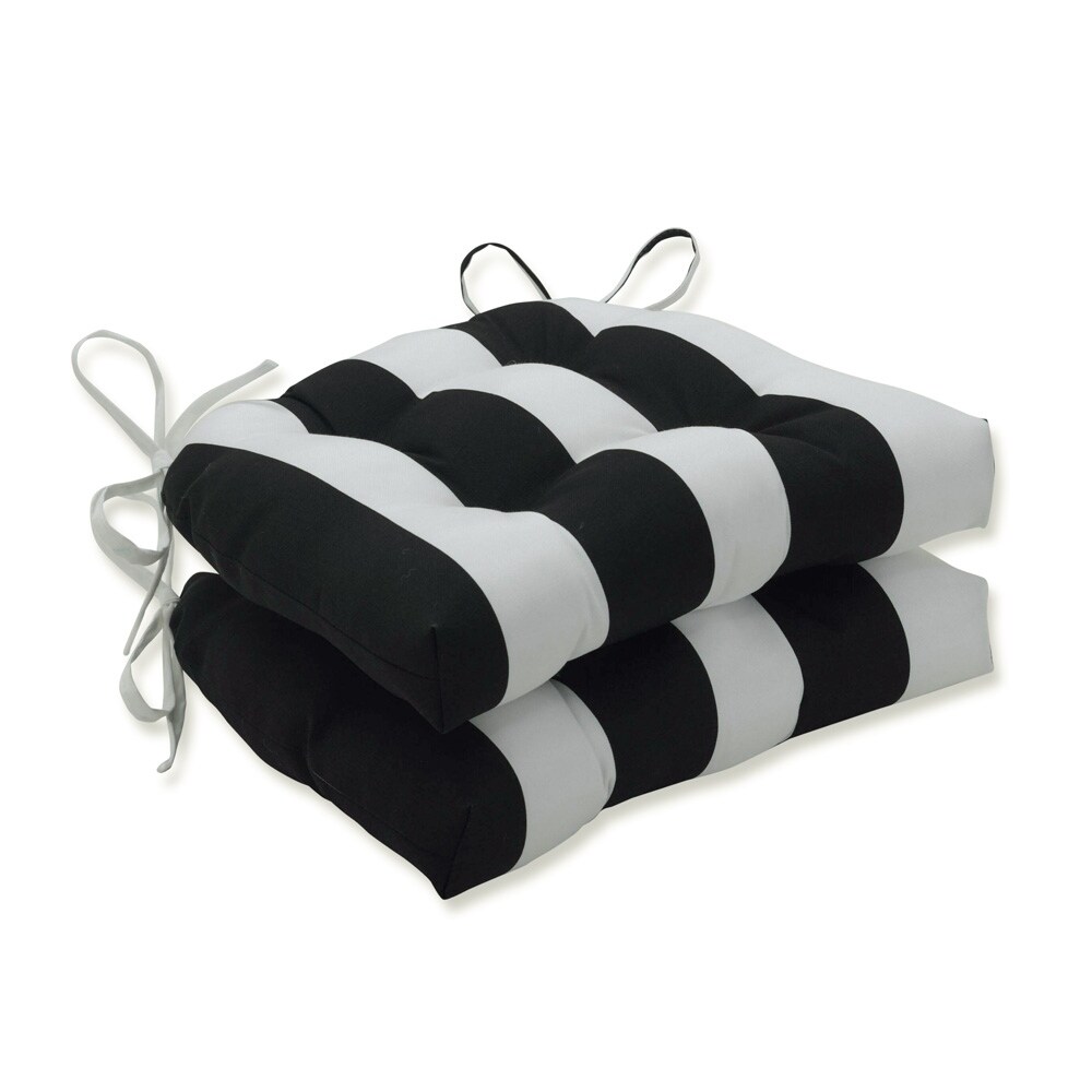 Cabana Stripe Black Reversible Chair Pad (Set of 2)