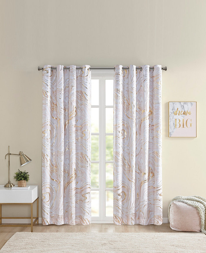 Intelligent Design Rebecca Grommet Top Printed Marble Metallic Total Blackout Curtain  50 W x 84 L