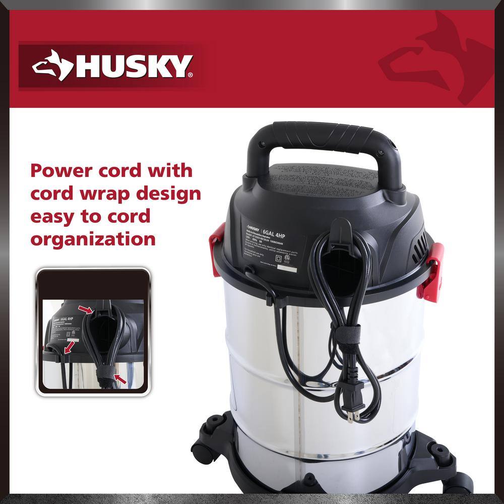 Husky 6 Gal. Stainless Steel WetDry Vac with Filter Hose and Accessories