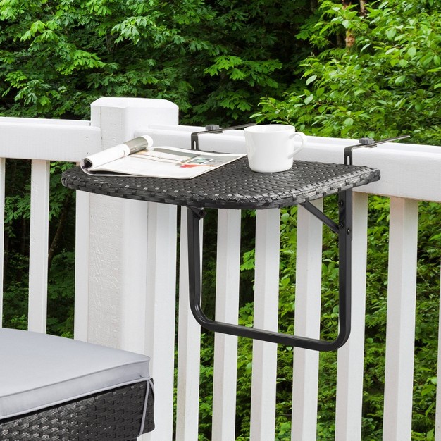 Parksville Rattan Foldable Balcony Table Black Corliving