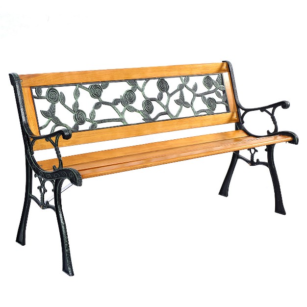 Tangkula Garden Iron Bench Porch Path Hardwood Chair For Patio Park Outdoor Deck