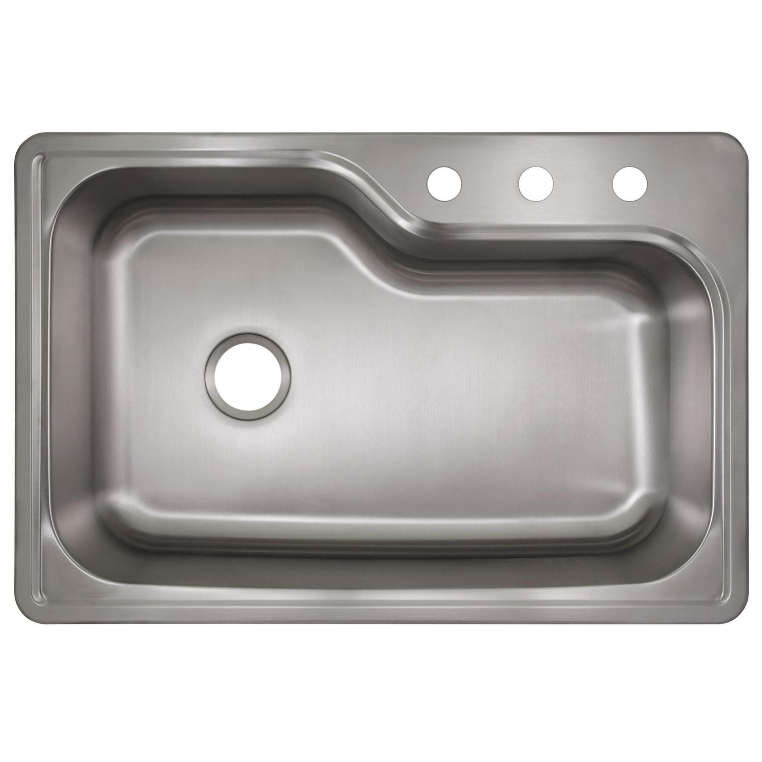 Design House Single Bowl Kitchen Sink in Stainless Steel， 33-Inch