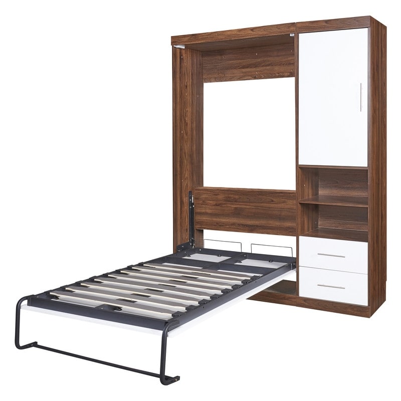 Murphy Bed Wall Bed with 2 Drawers and 2 Storage Units Multifunctional Storage Wall Bed