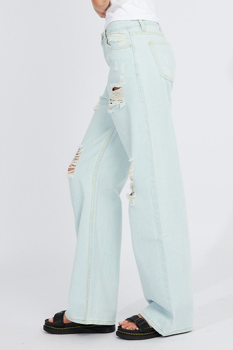 Denim Wide Leg Jean High Rise Ripped