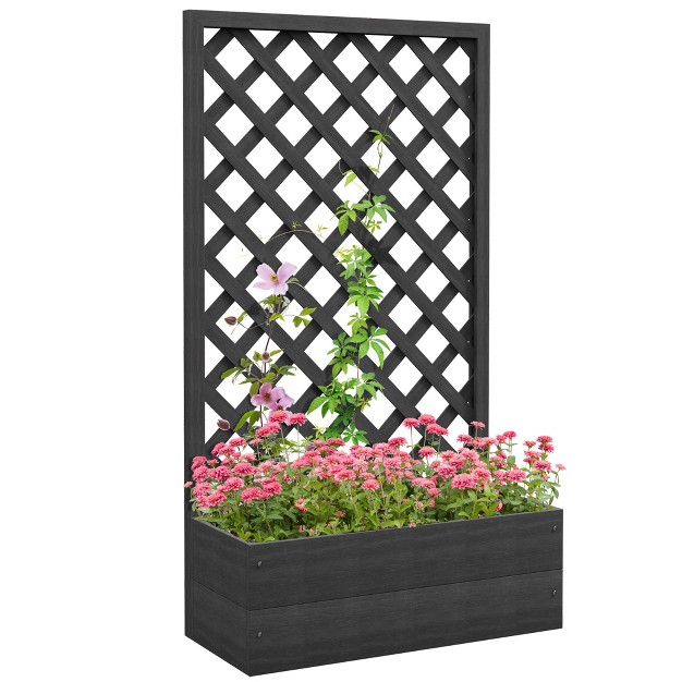 Outsunny Raised Garden Bed W/ Trellis Lattice， Drainage Gap， Freestanding Trellis Planter For Climbing Plants， Vines， Flowers， Black