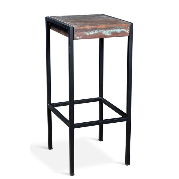 Handmade Industrial Old Reclaimed Wood and Iron Stool (India)