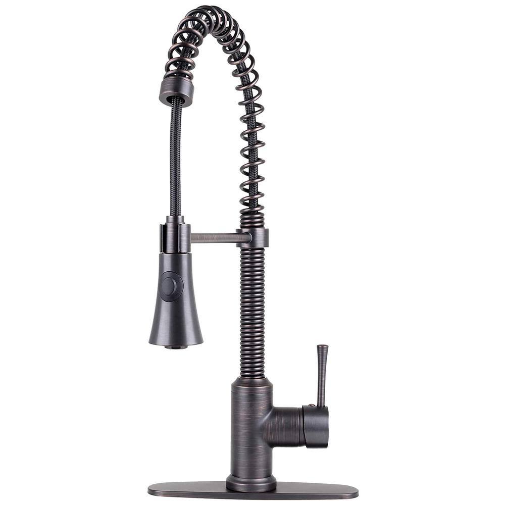 Fontaine by Italia Residential Spring Kitchen Faucet with Cone Spray Head and Deck Plate in Oil Rubbed Bronze N96565C-DP-ORB