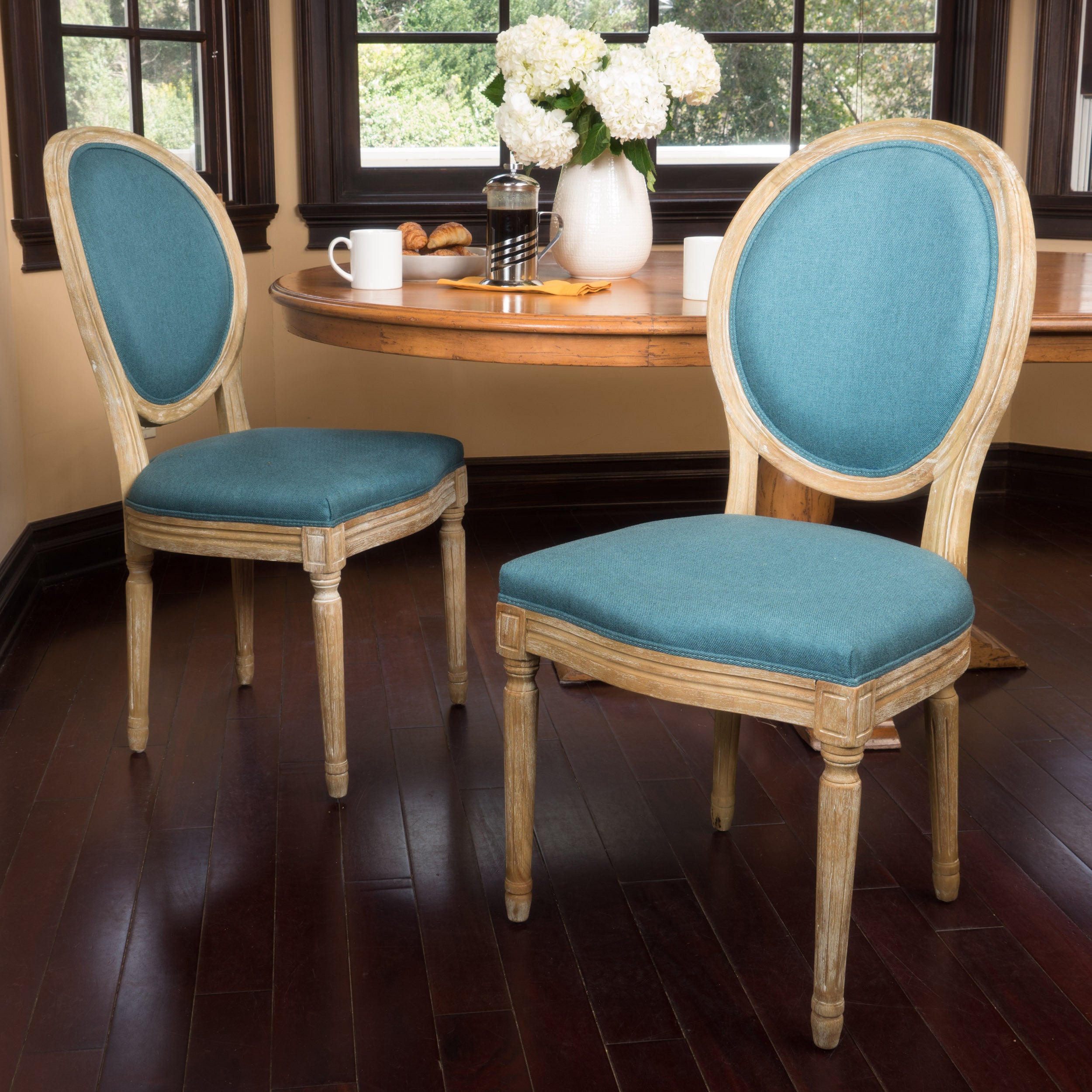 Phinnaeus French Country Fabric Dining Chairs (Set of 2)