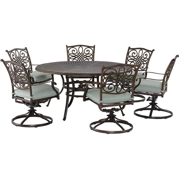 Agio Renditions 7Piece Set with 6 Swivel Rockers and 60in. CastTop Table，Featuring Sunbrella® Fabric in Mist Blue