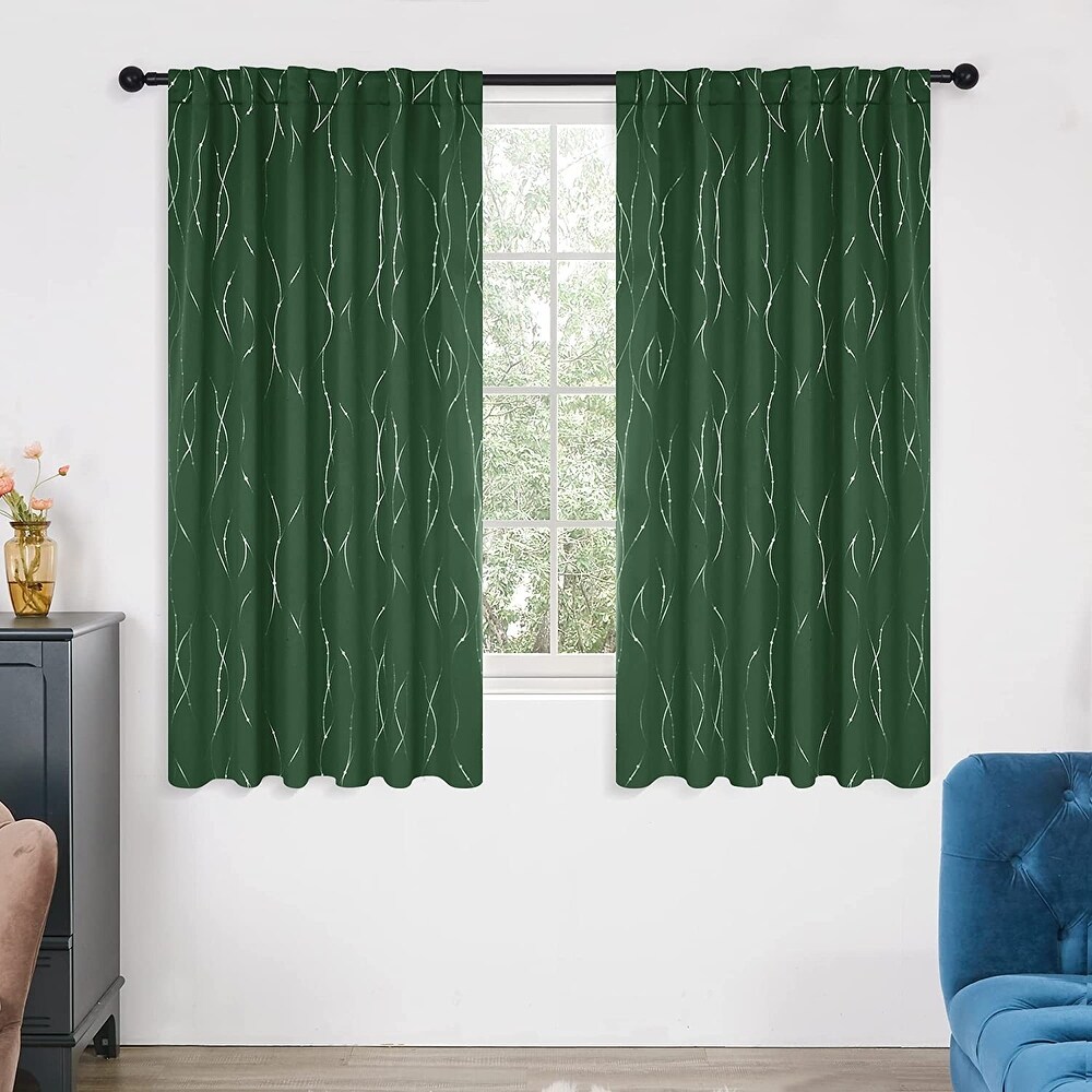 Deconovo Back Tab Silver Lines with Dots Curtain Panel Pairs(2 Panel)