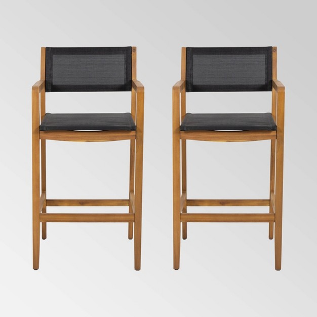 Fairfax 2pk Acacia Wood Bar Stools Teak black Christopher Knight Home