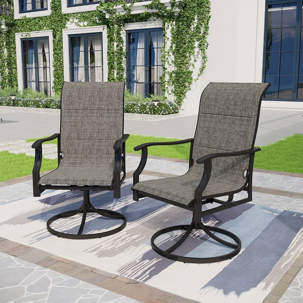 2pk Steel Patio 360 Swivel Padded Arm Chairs With Sling Seat amp Back Captiva Designs