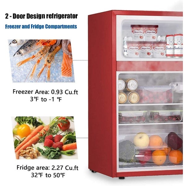 3.2 Cu.Ft Freestanding Compact Refrigerator with Freezer，2 Doors