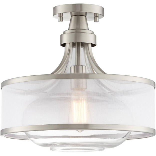 Wide Brushed Nickel Silver Organza Clear Glass Shade For Bedroom Kitchen