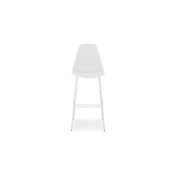 Mira 30 Inch Barstool， Set of 2， Curved Bucket Seat， White Metal Frame