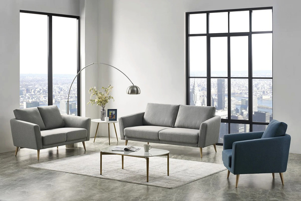 Gillie Modern Gray  ampBlue Fabric Sofa Set   Midcentury   Living Room Furniture Sets   by V.S.D Furniture  Houzz