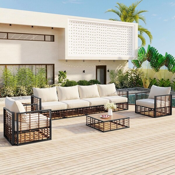 Modern Minimalist 7Piece Metal Patio Sectional Sofa Set