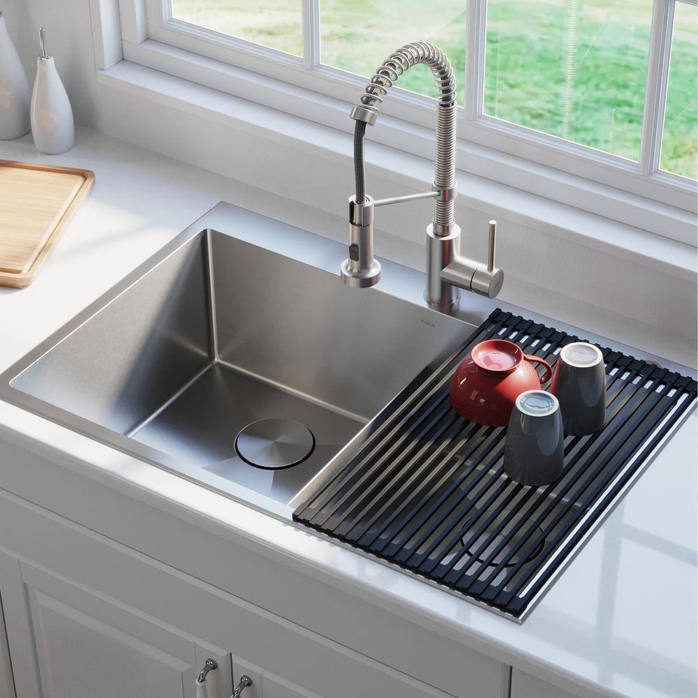 KRAUS 16- Gauge Stainless Steel 33 in. Standart Pro Double Bowl UndermountDrop-In 2-Hole Kitchen Sink with Pull Down Faucet KHT302-33-1610SFS