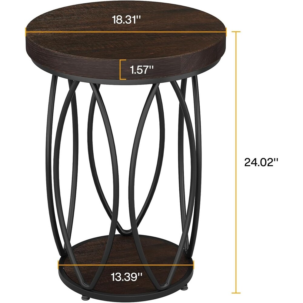 Industrial Round Side Table  Small End Table with Metal Frame