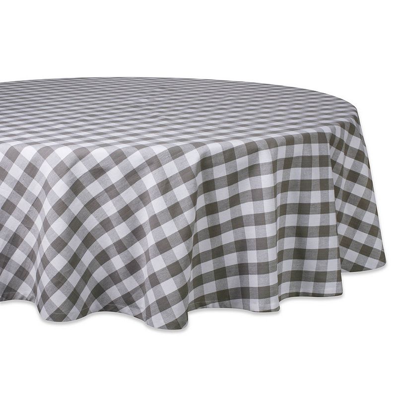 70 Gray and White Checkered Round Tablecloth