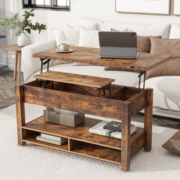 MultiFunctional Lift Top Coffee Table with Open Shelves