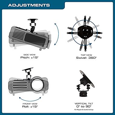 QualGear QGPM002BLKS Universal Projector Ceiling Mount Short Bl