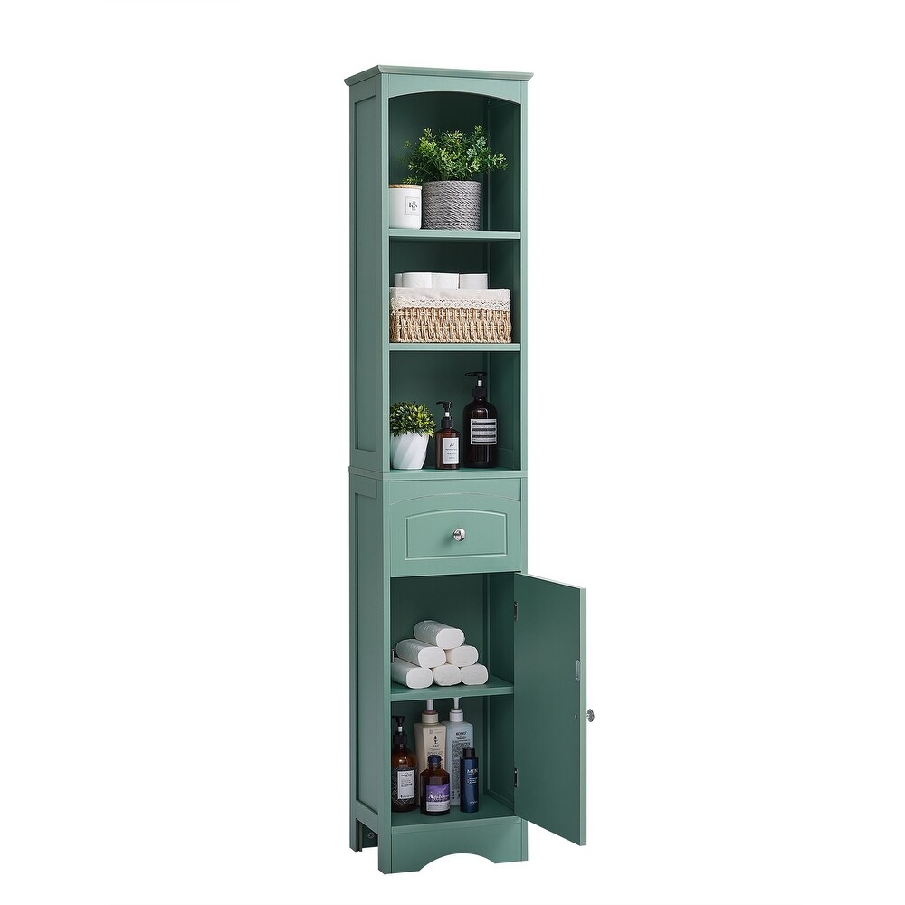 Tall Bathroom Cabinet  Freestanding Storage Cabinet with Drawer  MDF Board  Adjustable Shelf