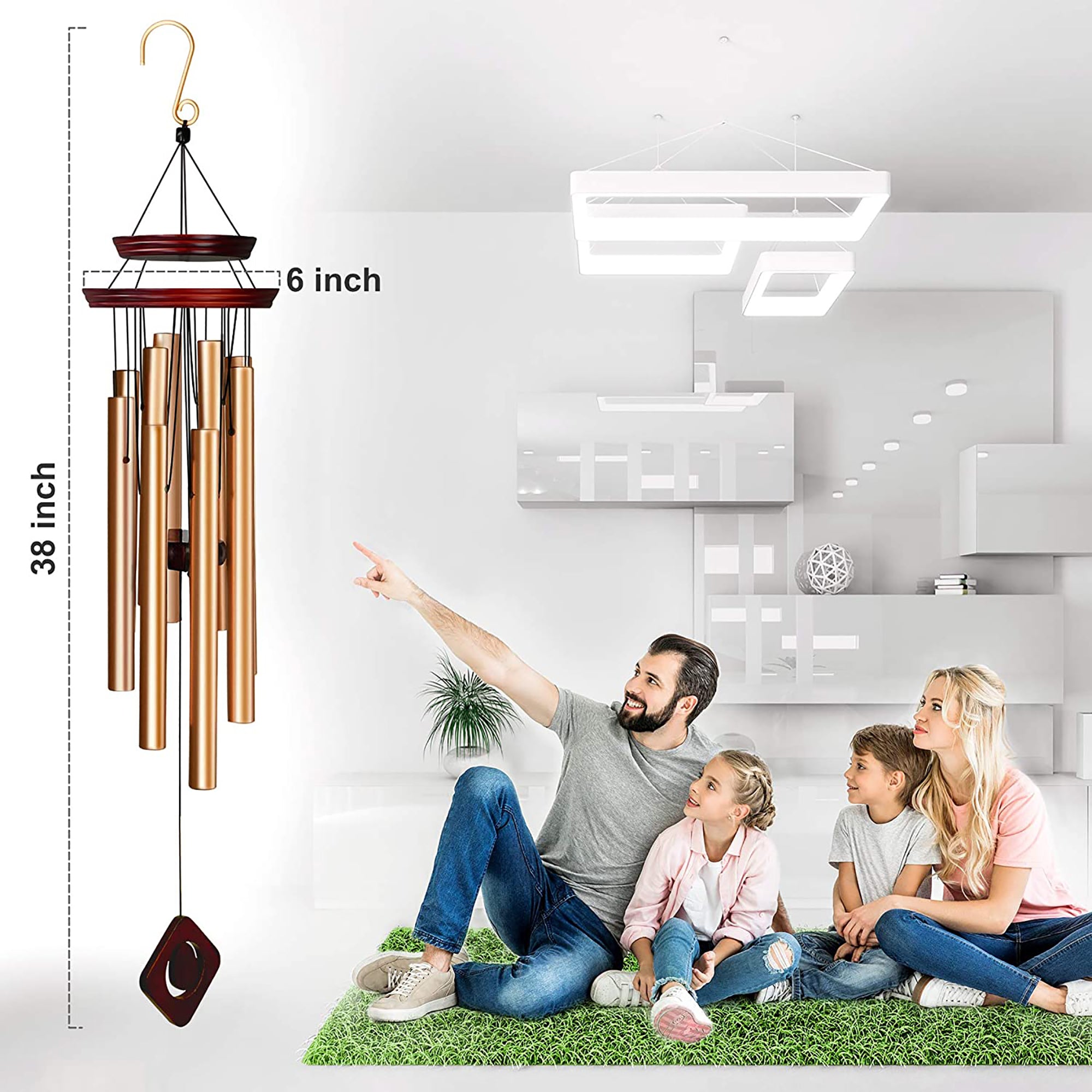 Famiry 38 Inch Wind Chimes for Outside Large Deep Tone， Memorial Wind Chimes with 8 Tubes and Hook， for Outside， Garden， Patio， Home Decor