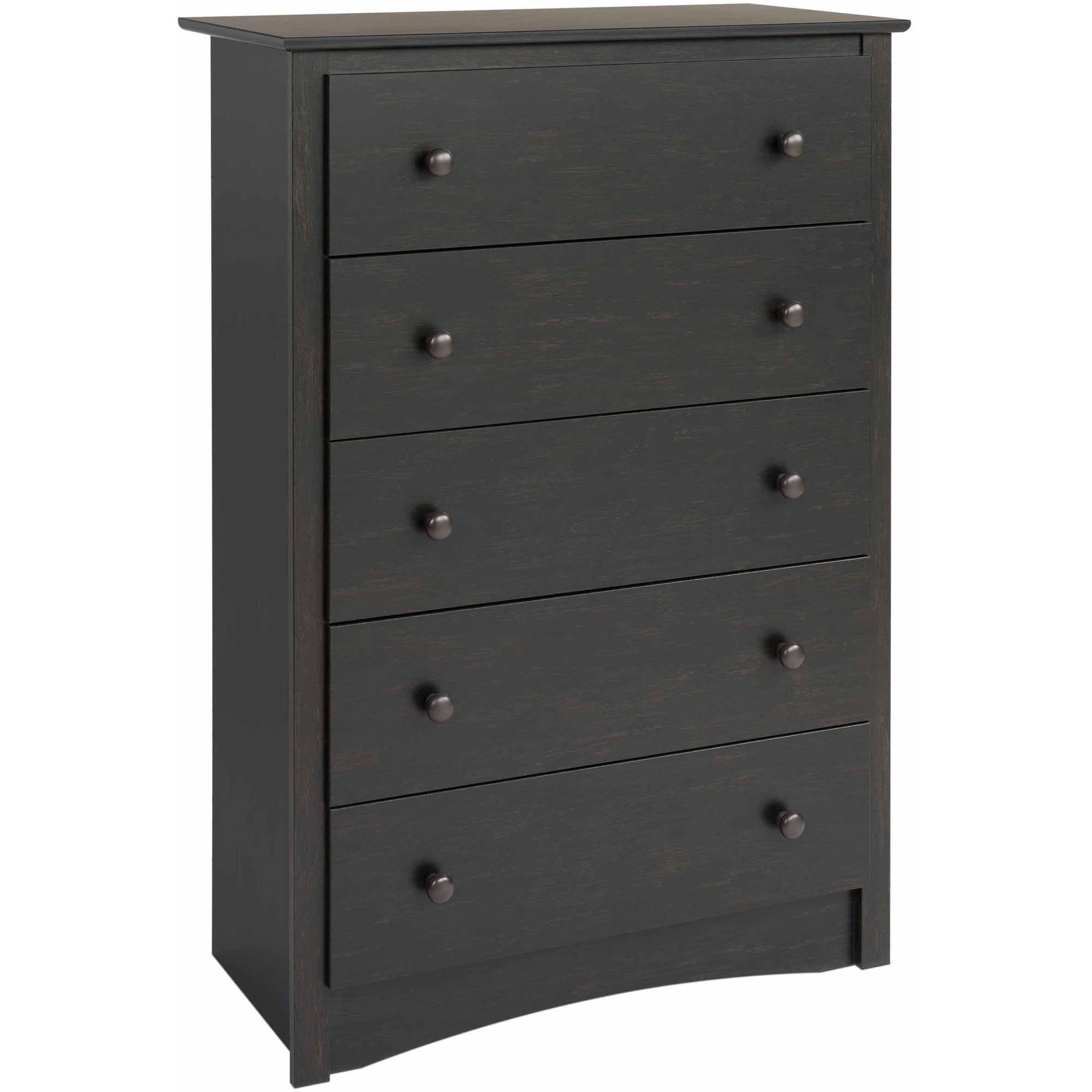 Prepac Sonoma Traditional 5-Drawer Vertical Dresser, Washed Black