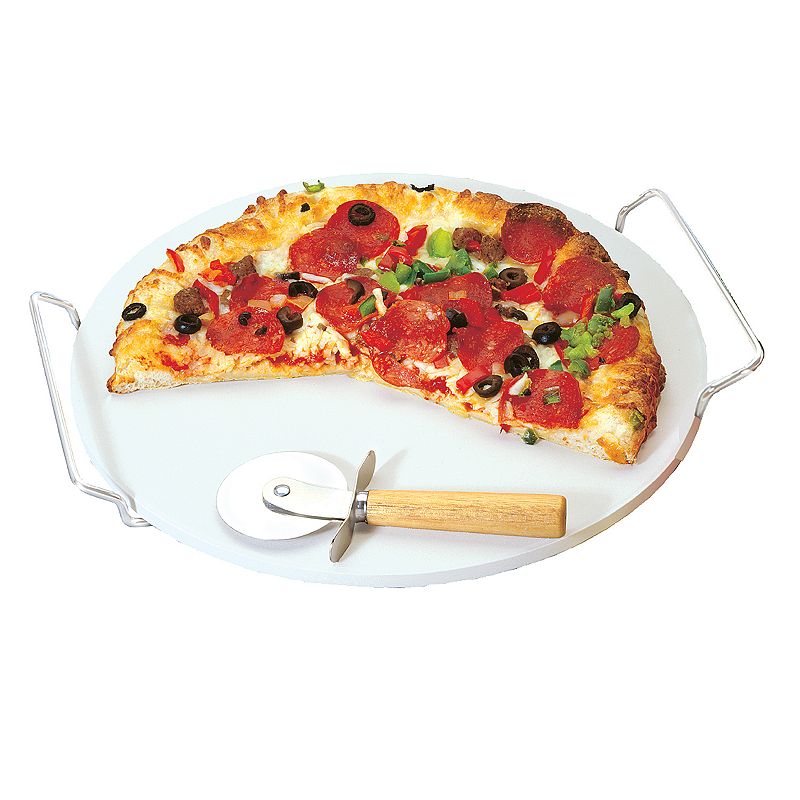 Fox Run 3914 Pizza Stone Set with Rack and Pizza Cutter