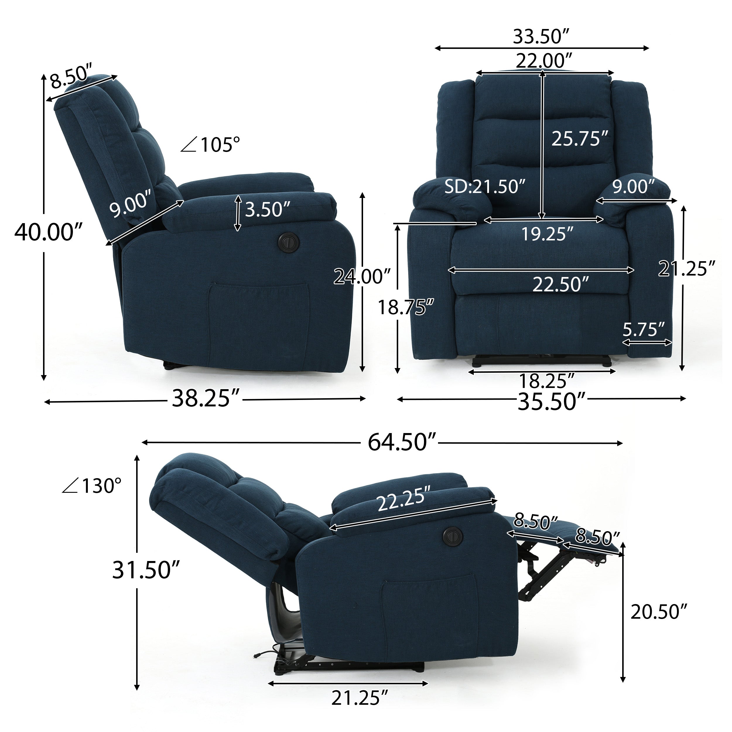 Adelande Cushioned Fabric Power Recliner